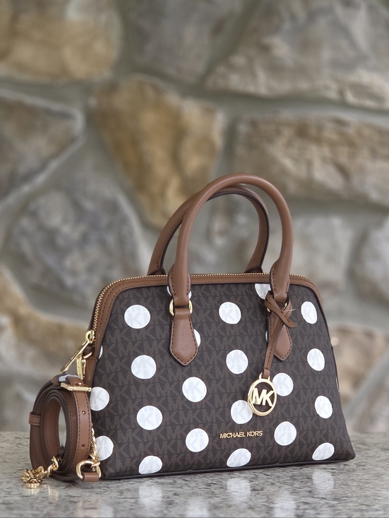 Michael Kors Handbags - Michael Kors Kiri Polka Dot Small Dome Brown Satchel
